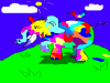 This elephant walked thru a paint factory
